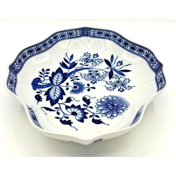 Hutschenreuther Serving Bowl Dish Blue Onion Design Scalloped Rim Germany VTG - Picture 4 of 16
